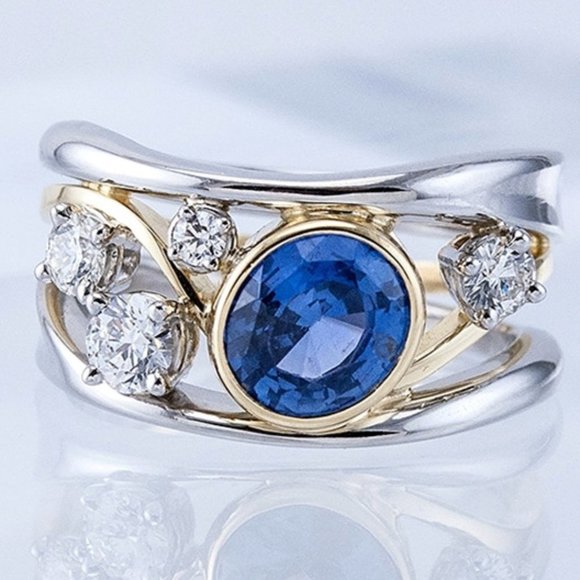 🎁 Fashion Wave Stackable Beautiful Royal Blue Zircon Ring for Women, PD213 - Picture 1 of 3